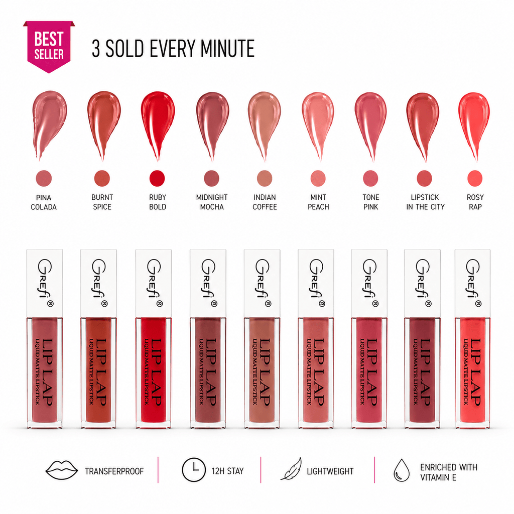 LipLap - Liquid Matte Lipstick (Set of 9 Colors) - GREFI STUDIOS