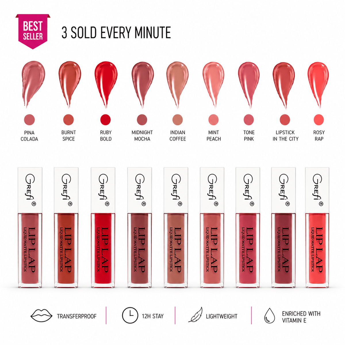 LipLap - Liquid Matte Lipstick (Set of 9 Colors) - GREFI STUDIOS